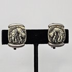 Carved Animal Cat Earrings Clip On Tribal Unique Vintage