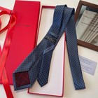Ferragamo Navy Silk Tie Mini Horsebit Print Men Formal Necktie With Red Gift Box