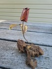 Vintage Mid Century Modernist Brutalist  Wood Brass  Rose Art Sculpture Flower 