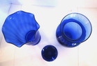 3 Vintage Glass Cobalt Blue Vases 8  Ruffle Top 7 3 4    4 1 4  Ruffle Top