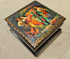 Small Vintage Russian Lacquerware Trinket  Jewelry Box 2 5inch Square