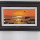 Vintage Signed Mid-century Modern Seascape Art Oil Painting Framed Sunset Birds