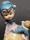 Vintage Elf On Mushroom With Kitschy Snail Knee Hugger Fairy Pixie Fairytale