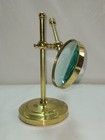 Vintage Large Solid Brass Desktop Adjustable Magnifying Glass On Stand  Heavy