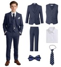 Boys Suits Tweed Herringbone Navy Blue Suit For Kids 6pcs Slim Fit Tuxedo 12