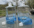 2 Vintage Ombr   Glass Decanters   Geometric Stoppers - Mcm Barware - Cobalt Aqua