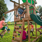 Cedar Wood Swing Set Slide Play Deck Rock Wall Ladder Outdoor Backyard Play Set