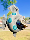 Vtg R Ellsworth Gray blue Dot Sculpture Studio Art Pottery 4    Fish Figurine  94