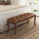 Bedroom Bench  French Vintage Tufted Leather Bench  45 2  Carving Upholstered 