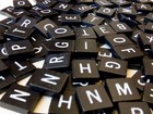 Wood Scrabble Ipswich Tiles  Black  White Letters  Sold Individual   Separately