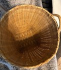 Vintage Mid 20th Century Natural Handmade Woven Round Wicker Basket With Handles