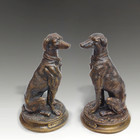 Belle Epoque Pair Of Cast Bronze Greyhound  lurcher -lovely Quality-18cm H