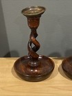 Antique Pair Of English Oak Barley Twist Candlesticks - 7   
