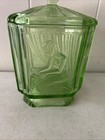 Art Deco Sowerby Lidded    pandora   s Box    Jar     Green Glass  8    High