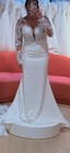 Ivory white Lace Illusion Long Sleeve Mermaid Wedding Dress Button Train