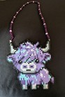      New Purple Highland Shaggy Cow Kandi Perler Necklace Edm Edc Fest Rave Dance