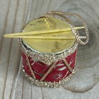 Musical Instrument Christmas Ornament Lot Of 2 French Horn Drum Gold Red