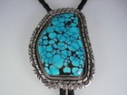 Vintage Nelson Eustace Zuni Cochiti Sterling Silver   Webbed Turquoise Bolo Tie
