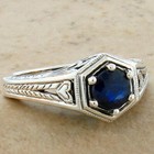 Genuine Sapphire 925 Sterling Silver Deco Antique Style Solitaire Ring      512x