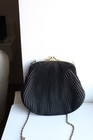 Vintage Debenhams Black Pleated Evening Bag  Gold Frame Kiss Lock Purse