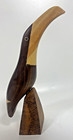 Toucan Bird On Perch  Hand Carved Inlaid Wood  5 5  Inches
