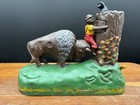 The Book Of Knowledge Reproduction Cast Iron Mechanical Bank Buffalo Man Tree