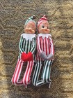 Vintage Knee Hugger Christmas Pixie Elf Striped Red Green Japan With Stickers