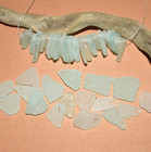 50 Small Drilled Sea Glass Beads Blue White Craft Genuine Beach Glass 16-20mm