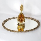 Ormolu Leaf Filigree Amber Glass Perfume Bottle Oval Vanity Mirror Tray