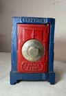 Antique Cast Iron Champion Safe Red Blue Art Deco Thrift Still Bank Geneva Ohio