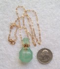 Miniature Aventurine Faceted Gemstone Perfume Bottle Chain Pendant Necklace
