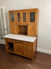 67557 Antique Oak Hoosier Cabinet With Enamel Work Surface