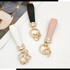 Rhinestone Bow Leather Keychain Bling Crystal Key Ring For Women  Bag Charm Gift