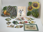 Antique Victorian Die Cut Scrap Lot Big Fruit Calling Card Hands Floral Vintage