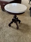 One Of Antique Marble Top And Mahogany Wood Plant Stand Table 19   H