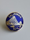California Golden Gate Bridge 50th Anniversary Souvenir Pin Blue   Gold Colors
