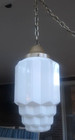 Excellent Vintage Art Deco Geodesic Milk Glass Design Swag Lamp