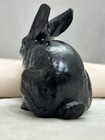 Vintage Heavy Cast Iron Black Metal Rabbit Figurine Threaded Finial Paperweight
