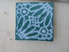 Lot Of 9 Rare Vintage   Antique Glazed Square Teal Tiles Raised Floral Pattern