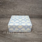 Medium Wood Trinket Vanity Box Decorative Geometric Pattern White   Blue