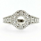 Sterling Silver Semi Mount Ring Setting Round 6x6mm Art Deco Style Ring Women
