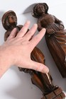 19 c Antique Pair French Briton Figures  14  Statues Oak Wood Carvings Man Woman