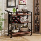 Industrial 3-tier Bar Cart  Mobile Kitchen Serving Cart With Wine Rack And Gl   