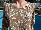 J Jill Brown Floral Tan Blouse T Shirt Long Sleeve Size M Medium Top Blouse