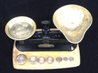 Antique English Kitchen Scale Brass cast Iron  young Son  marlow  W orig Weights