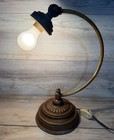 Vintage Brass Curved Arm Desk Table Lamp Art Deco Style No Shade Works Corded