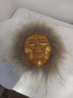 Vintage Hand Made Ceramic Inuit Face Mask W  Caribou Fur Alaska Native American