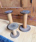 3 Antique Textile Factory Spools Wooden And Metal