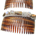 Signed Designer And Paris Pair Of Beaded Fancy Hair Combs Vintage