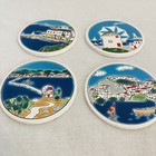 4 Set Hand Made In Greece Coasters Tile Ceramic Coastal Scenes 3 5    Colorful